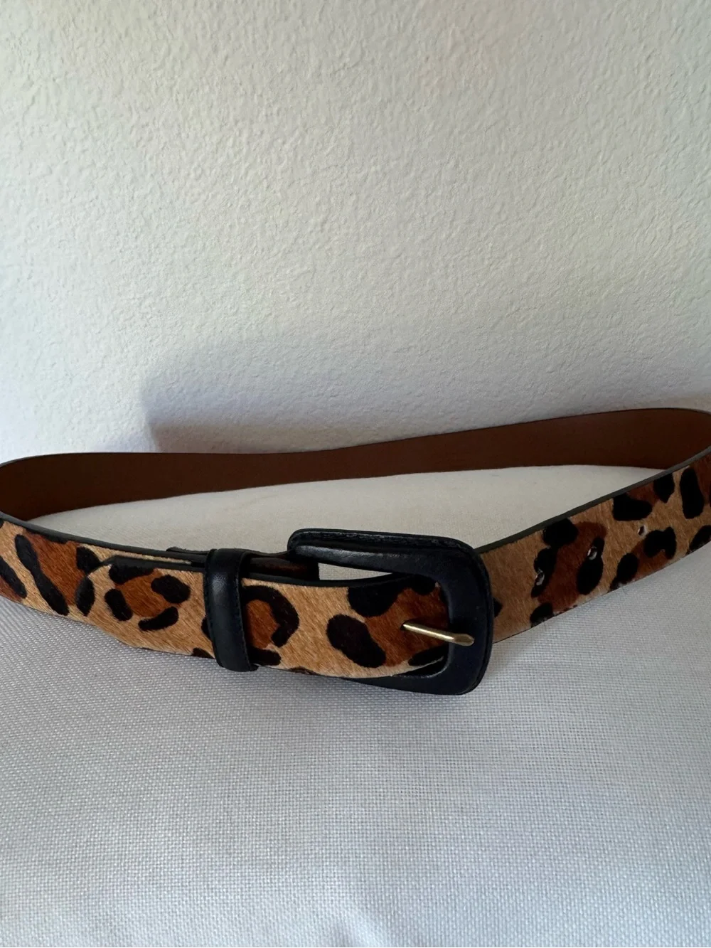 Lauren Ralph Lauren Leopard Print Genuine Leather Belt Black Leather Buckle
